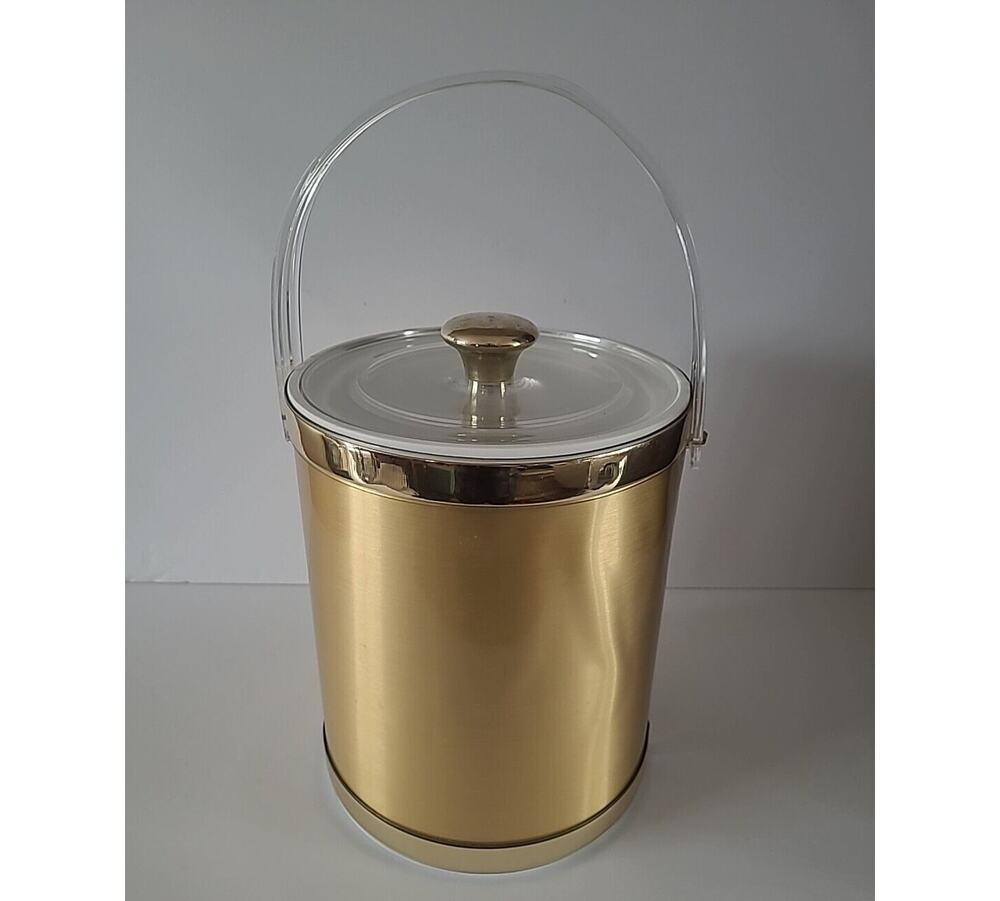 Culver Ice Bucket With Lid & Handle - Gold Tone MCM Retro Barware